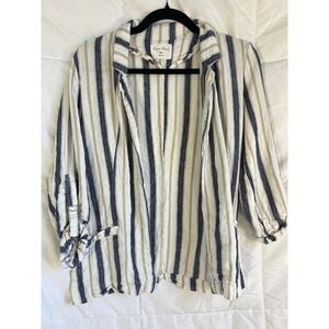 Love Tree Striped Linen Blend Long Sleeve Collarless Blazer Jacket Women's Small